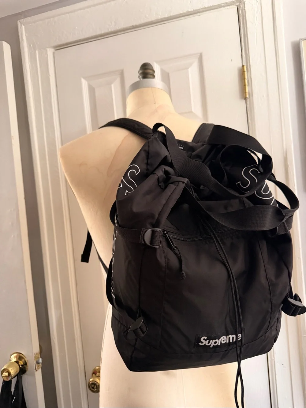 Supreme Black Drawstring tote backpack SS19